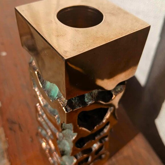 Stunning Wes Leonard One of A Kind Solid Polished Cast Bronze Candleholder - Picture 3 of 9
